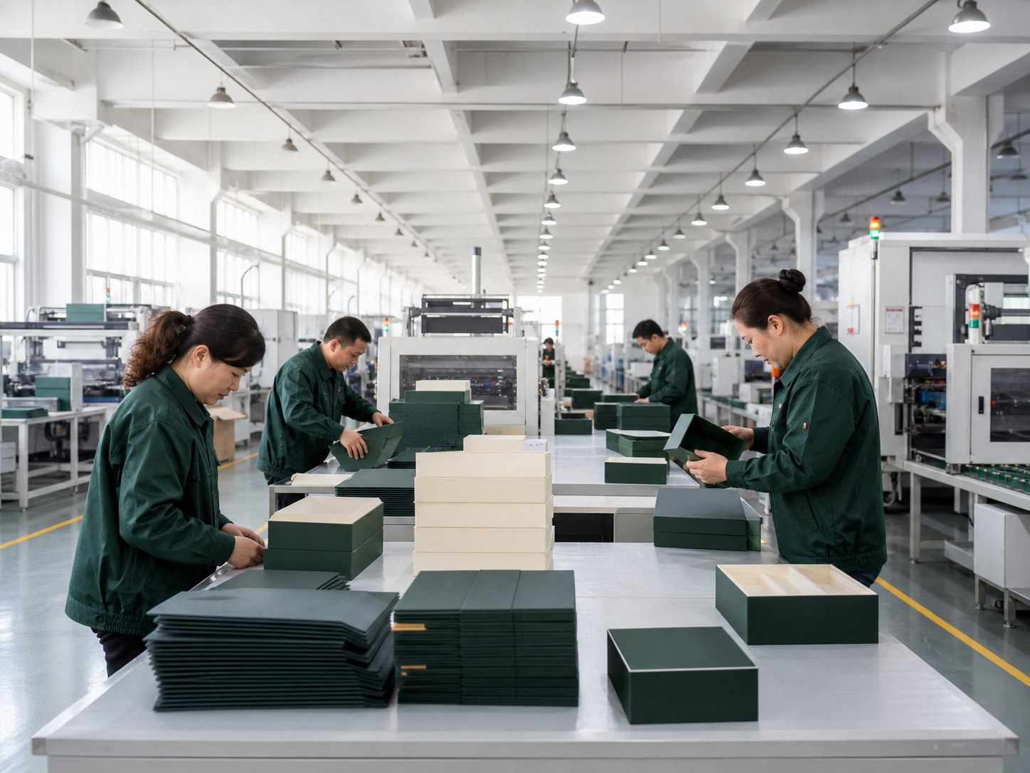 精品礼盒组装与裱糊生产线场景示意